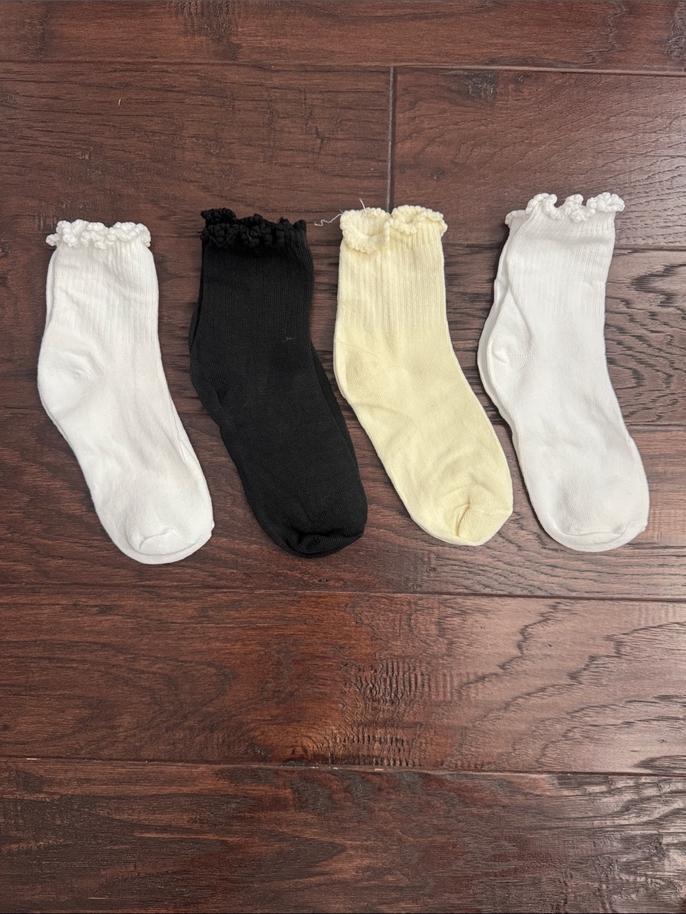 Ruffle Crew Socks Pack - White, Black, Cream